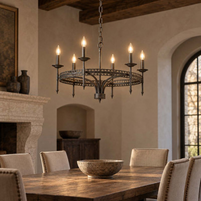 Elstead Lighting Crown Lampadario a 6 luci con struttura in acciaio dal design rustico senza paralumi Colore: Metallo Spazzolato