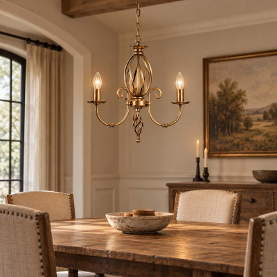 Elstead Lighting Artisan Lampadario classico da arredo con tre diffusori in acciaio senza paralume Colore: Ottone
