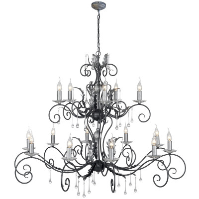 Elstead Lighting - Amarilli - Lampadario classico gigante in acciaio con 15 diffusori e dettagli in vetro - 15 Lampadine E14 60W - IP20 - SKU: AML15