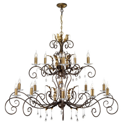 Elstead Lighting - Amarilli - Lampadario classico gigante in acciaio con 15 diffusori e dettagli in vetro - Colore: Bronzo/Oro - 15 Lampadine - E14 - 60W - IP20 - SKU: AML15-BRONZE