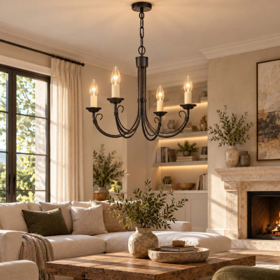 Elstead Lighting Chartwell Lampadario classico grande con struttura in acciaio e 5 diffusori Colore: Nero