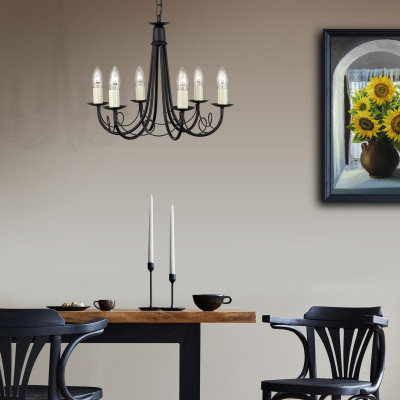 Elstead Lighting Minster Lampadario classico grande con struttura in acciaio e 6 diffusori Colore: Nero
