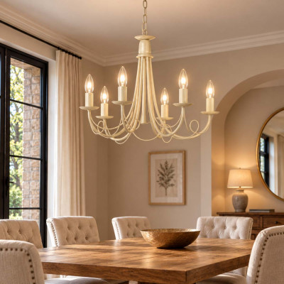 Elstead Lighting Minster Lampadario classico grande con struttura in acciaio e 6 diffusori Colore: Avorio