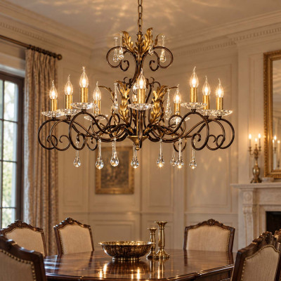 Elstead Lighting Amarilli Lampadario classico grande in acciaio con 10 diffusori e dettagli in vetro Colore: Bronzo/Oro