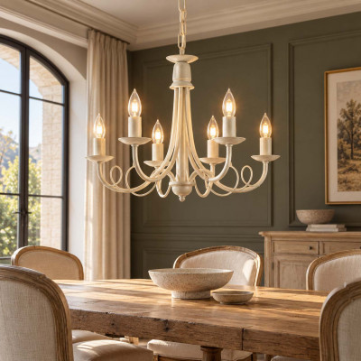 Elstead Lighting Minster Lampadario classico medio con struttura in acciaio e 5 diffusori Colore: Avorio