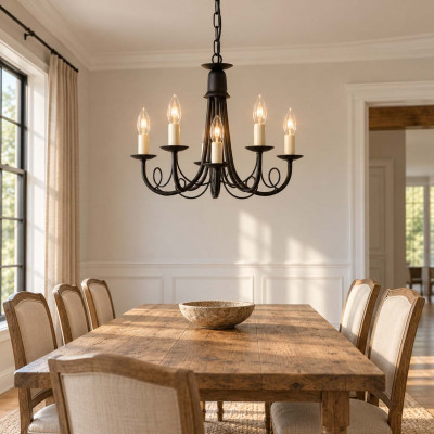 Elstead Lighting Minster Lampadario classico medio con struttura in acciaio e 5 diffusori Colore: Nero