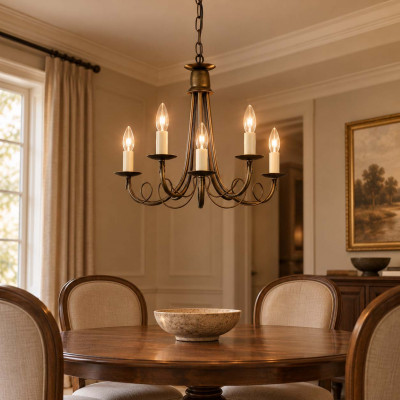 Elstead Lighting Minster Lampadario classico medio con struttura in acciaio e 5 diffusori Colore: Oro Scuro