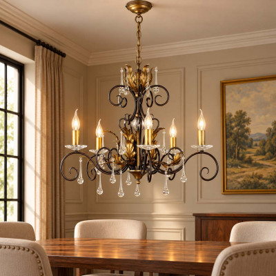 Elstead Lighting Amarilli Lampadario classico medio in acciaio con 5 diffusori e dettagli in vetro Colore: Bronzo/Oro