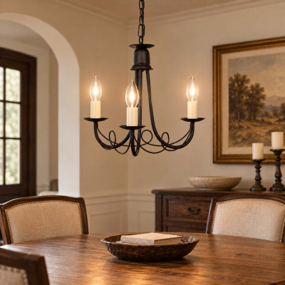 Elstead Lighting Minster Lampadario classico piccolo con struttura in acciaio e 3 diffusori Colore: Nero