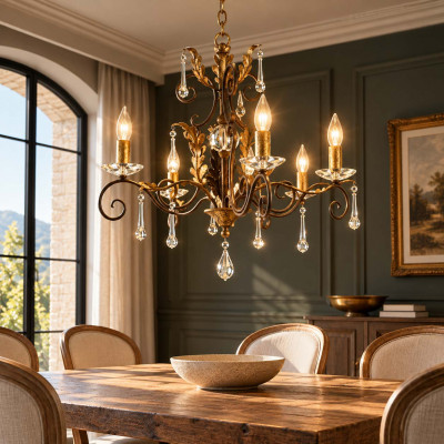 Elstead Lighting Amarilli Lampadario classico piccolo in acciaio con 3 diffusori e dettagli in vetro Colore: Bronzo/Oro