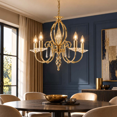 Elstead Lighting Aegean Lampadario classico regolabile in altezza con cinque braccia in acciaio Colore: Oro