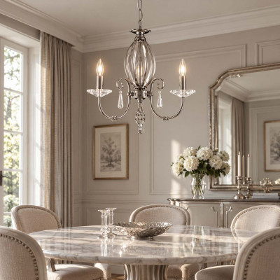Elstead Lighting Aegean Lampadario classico regolabile in altezza con tre braccia in acciaio Colore: Nichel