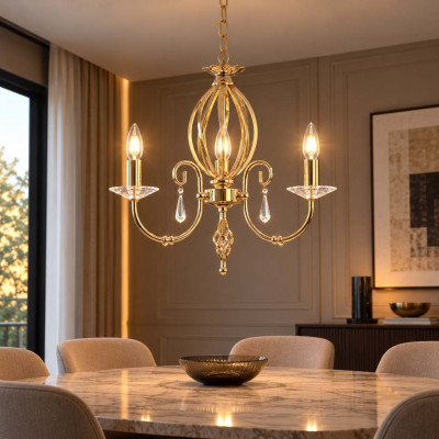 Elstead Lighting Aegean Lampadario classico regolabile in altezza con tre braccia in acciaio Colore: Oro
