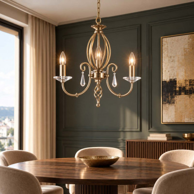 Elstead Lighting Aegean Lampadario classico regolabile in altezza con tre braccia in acciaio Colore: Ottone