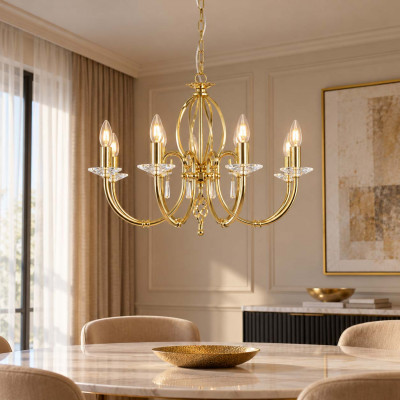 Elstead Lighting Aegean Lampadario classico regolabile in altezza grande con otto braccia in acciaio Colore: Oro