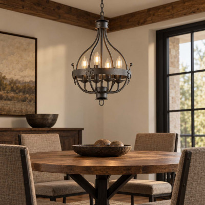Elstead Lighting Windsor Lampadario dal design rustico con struttura in acciaio e 4 lampadine Colore: Grafite