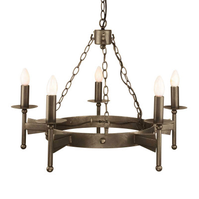 Elstead Lighting - Cromwell - Lampadario dal design rustico con struttura in acciaio e 5 diffusori - Colore: Bronzo - 5 Lampadine E14 60W - IP20 - SKU: CW5-OLD-BRZ