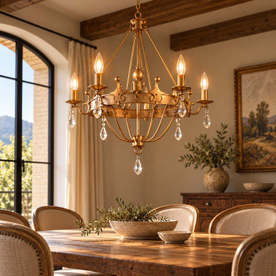 Elstead Lighting Windsor Lampadario dal design rustico con struttura in acciaio e 6 lampadine Colore: Oro
