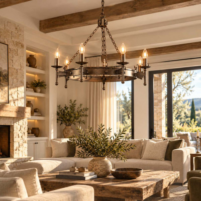 Elstead Lighting Cromwell Lampadario dal design rustico struttura in acciaio e 6 diffusori Colore: Bronzo