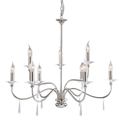 Elstead Lighting - Finsbury Park - Lampadario grande con struttura in acciaio con dettagli in vetro con 9 lampadine - Colore: Nichel - 9 Lampadine E14 60W - IP20 - SKU: FP9-POL-NICKEL
