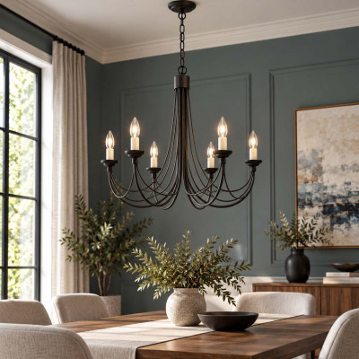 Elstead Lighting Carisbrooke Lampadario in acciaio con 6 lampadine dal design rustico Colore: Nero
