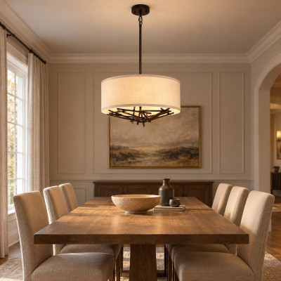 Elstead Lighting Taiko Lampadario in acciaio con diffusore in tessuto Colore: Bronzo