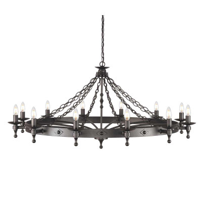 Elstead Lighting - Warwick - Lampadario in acciaio dal design rustico con 12 diffusori - Colore: Grafite - 12 Lampadine E14 60W - IP20 - SKU: WR12-GRAPHITE