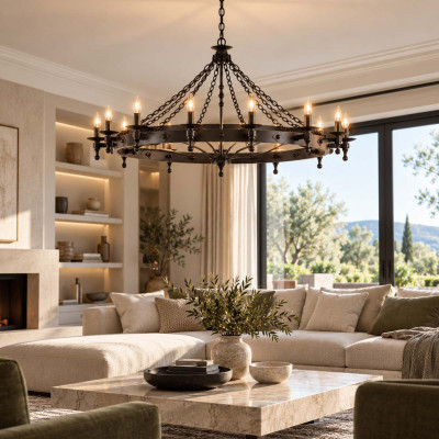 Elstead Lighting Warwick Lampadario in acciaio dal design rustico con 12 diffusori Colore: Grafite