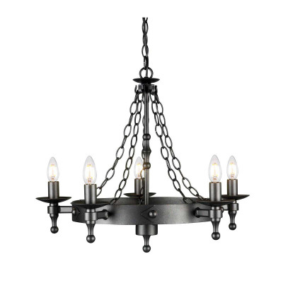 Elstead Lighting - Warwick - Lampadario in acciaio dal design rustico con 5 diffusori - Colore: Grafite - 5 Lampadine E14 60W - IP20 - SKU: WR5-GRAPHITE