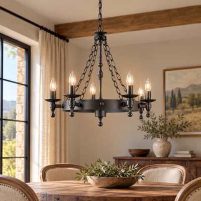 Elstead Lighting Warwick Lampadario in acciaio dal design rustico con 5 diffusori Colore: Grafite