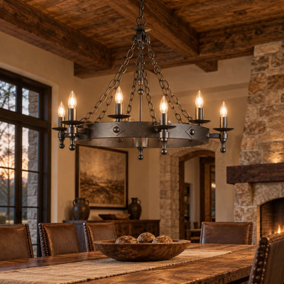 Elstead Lighting Warwick Lampadario in acciaio dal design rustico con 6 lampadine Colore: Grafite