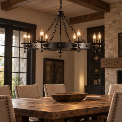 Elstead Lighting Warwick Lampadario in acciaio dal design rustico con 8 diffusori Colore: Grafite
