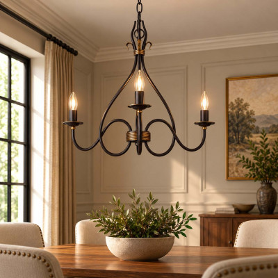 Elstead Lighting Windermere Lampadario medio in acciaio dal design rustico con 3 lampadine Colore: Bronzo