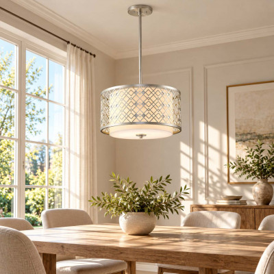 Elstead Lighting Ziggy Lampadario moderno con corpo in acciaio e diffusore in vetro e acciaio Colore: Argento