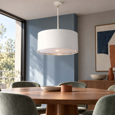 Elstead Lighting Balance Lampadario moderno con struttura in acciaio e diffusore in tessuto Colore: Bianco