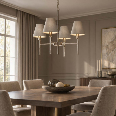 Elstead Lighting Lucerne Lampadario moderno con struttura in acciaio media con 4 diffusori in tessuto Colore: Nichel