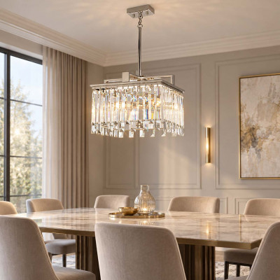 Elstead Lighting Aries Lampadario moderno corpo in acciaio e diffusore in vetro a 4 luci Colore: Nichel