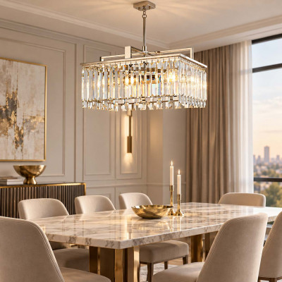 Elstead Lighting Aries Lampadario moderno grande in acciaio e diffusore in vetro a 4 luci Colore: Nichel