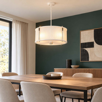 Elstead Lighting Corona Lampadario moderno in acciaio con paralume rotondo in vetro Colore: Nichel