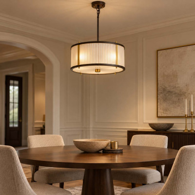 Elstead Lighting Corona Lampadario moderno in acciaio con paralume rotondo in vetro Colore: Ottone
