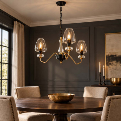 Elstead Lighting Armand Lampadario moderno piccolo struttura in acciaio e 3 diffusori in vetro Colore: Ottone