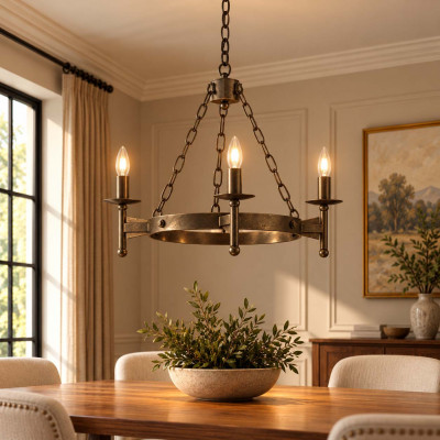 Elstead Lighting Cromwell Lampadario piccolo dal design rustico con struttura in acciaio e 3 diffusori Colore: Bronzo