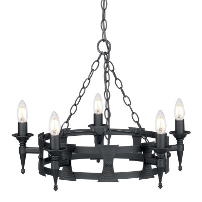 Elstead Lighting - Saxon - Lampadario rustico con struttura in acciaio media e 5 lampadine - Colore: Nero - 5 Lampadine - E14 - 60W - IP20 - SKU: SAX5-BLK