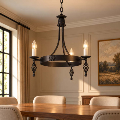 Elstead Lighting Belfry Lampadario rustico medio con struttura in acciaio con 3 diffusori Colore: Nero
