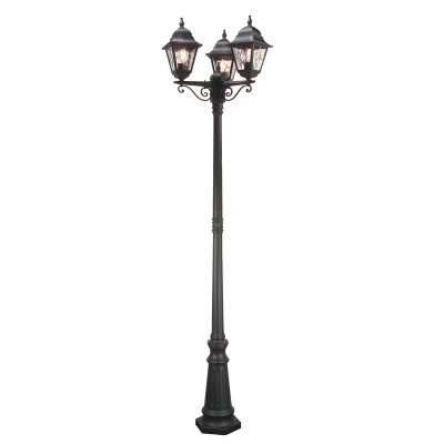 Elstead Lighting - Norfolk - Lampione a 3 luci da esterno e giardino con struttura in alluminio e vetro - Colore: Nero - 3 Lampadine E27 100W - IP44 - SKU: NR8-BLK
