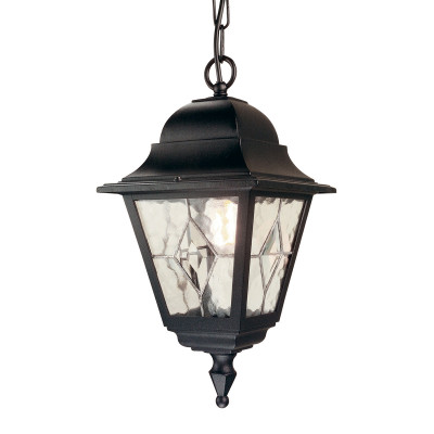 Elstead Lighting - Norfolk - Lanterna a catena da soffitto per esterno con struttura in alluminio e vetro - Colore: Nero - 1 Lampadina E27 100W - IP44 - SKU: NR9-BLK