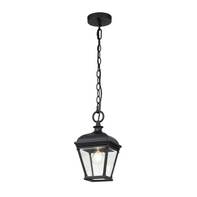 Elstead Lighting - Bayview - Lanterna a catena media in alluminio con diffusore in vetro dal design rustico - Colore: Nero - 1 Lampadina E27 60W - IP44 - SKU: BAYVIEW-8M-BK