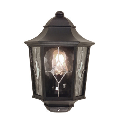 Elstead Lighting - Norfolk - Lanterna a parete per esterno con struttura in alluminio e diffusore in vetro - Colore: Nero - 1 Lampadina E27 100W - IP44 - SKU: NR7-2-BLK