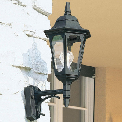 Elstead Lighting - Parish - Lanterna da esterno da parete con struttura in alluminio e paralume in vetro - Colore: Nero - 1 Lampadina E27 100W - IP44 - SKU: PR1-BLACK