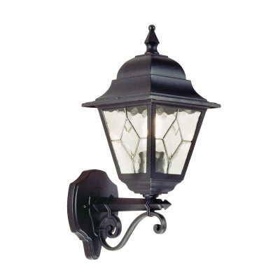 Elstead Lighting - Norfolk - Lanterna da parete da esterni in alluminio con diffusore rustico in vetro - Colore: Nero - 1 Lampadina E27 100W - IP44 - SKU: NR1-BLK